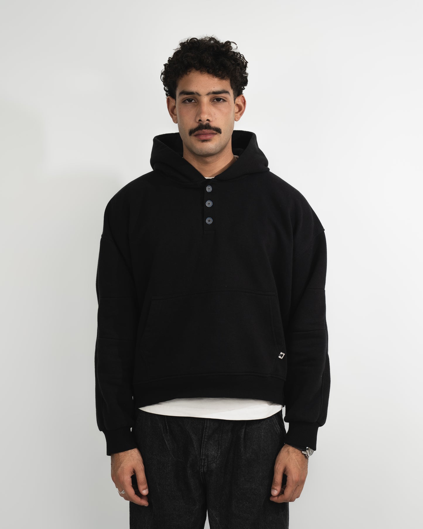 henley black hoodie