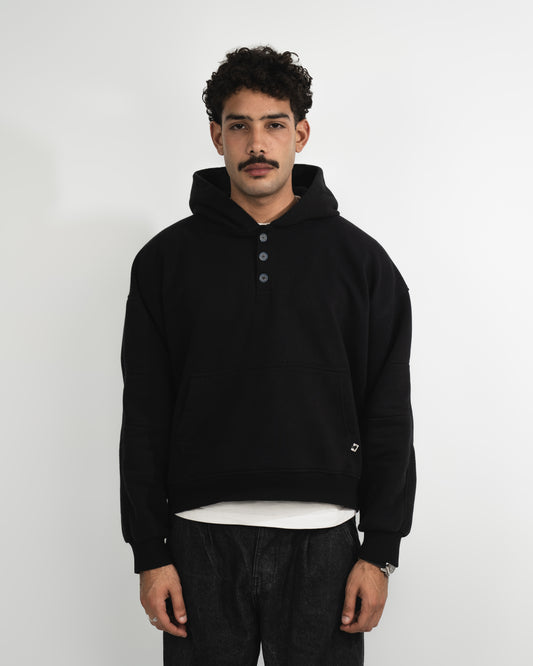 henley black hoodie