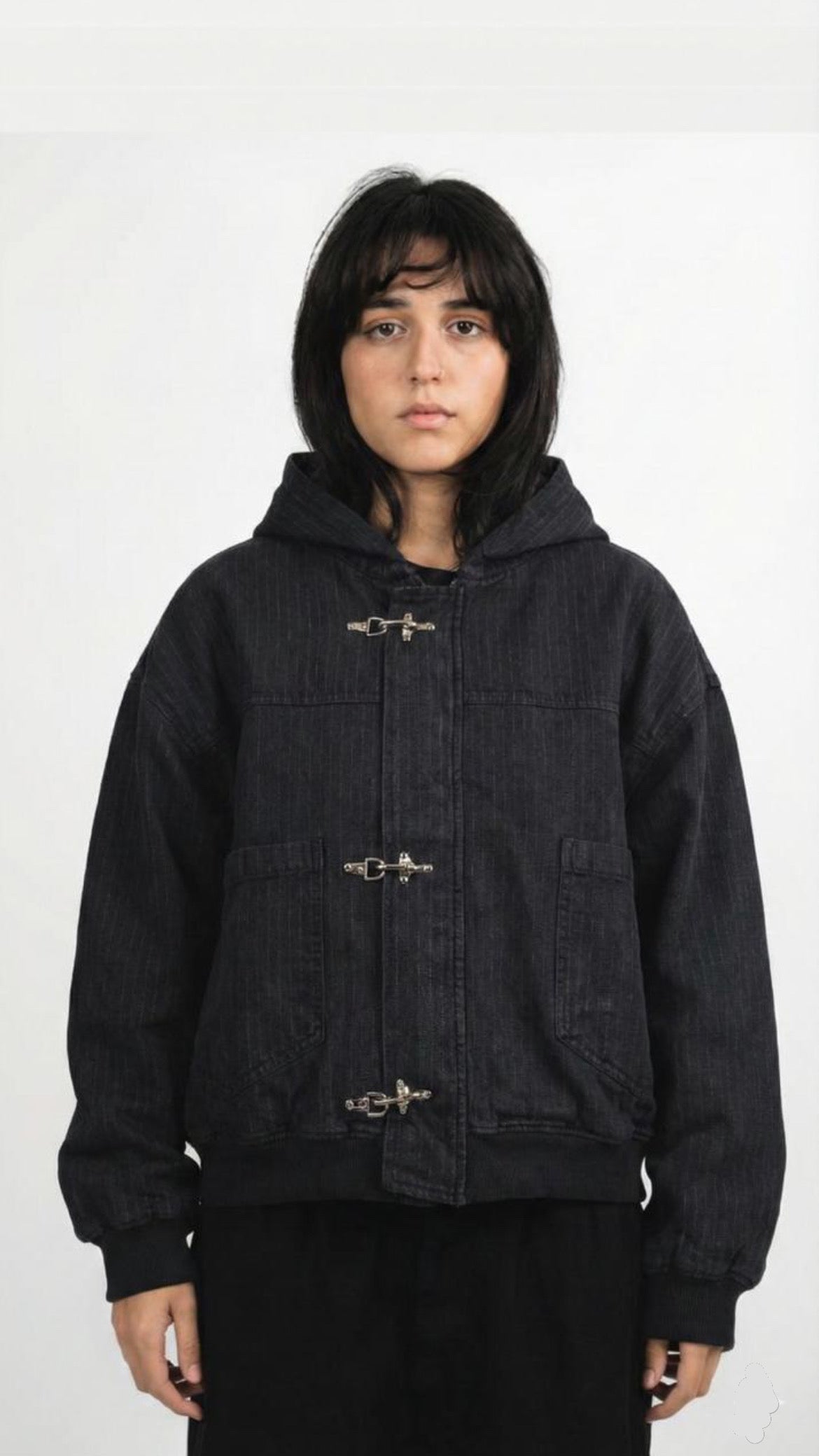 AMs Striped clasp hooded jacket